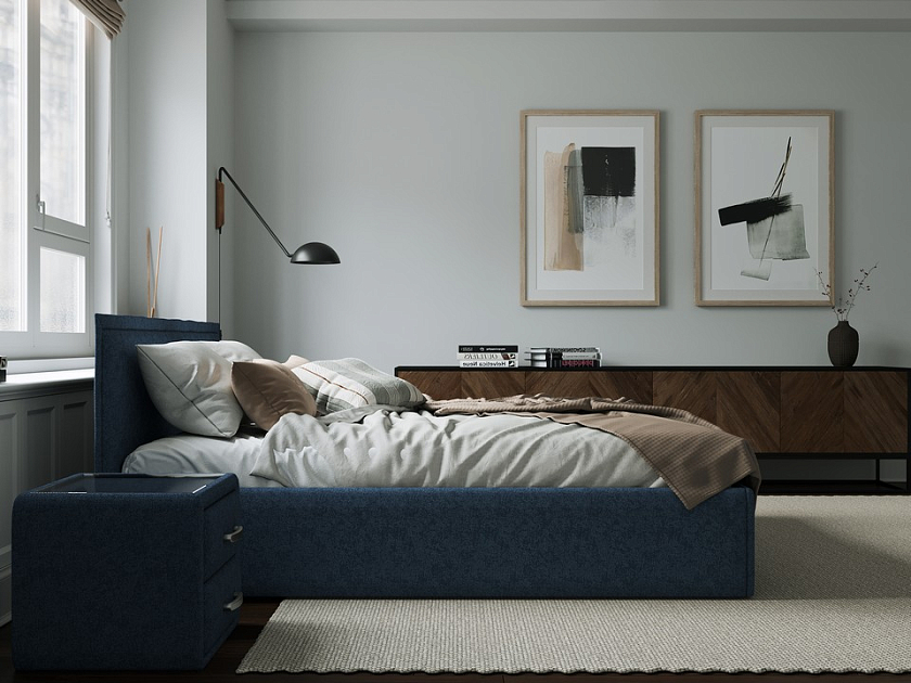 Кровать Aura Next 140x200 Ткань: Рогожка Levis 78 Джинс - Кровать в лаконичном дизайне в обивке из мебельной ткани