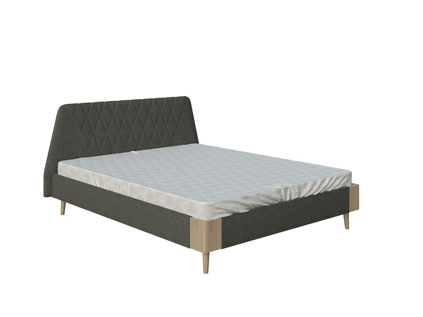 Кровать Lagom Hill Soft 140x200 Ткань/Массив (бук) Лама Темно-серый/Масло-воск Natura (Бук) - Оригинальная кровать в обивке из мебельной ткани.