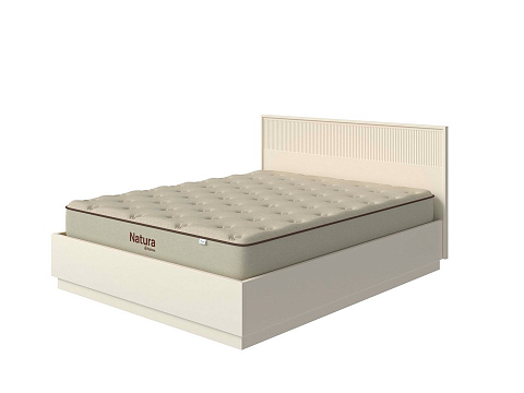 Бежевая кровать Tempo с подъемным механизмом - Кровать с ПМ с вертикальной фрезеровкой и декоративным обрамлением изголовья