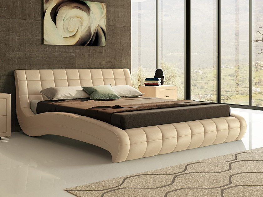 Кровать Nuvola-1 160x190 Ткань: Рогожка Тетра Мраморный - Кровать футуристичного дизайна из экокожи класса «Люкс».