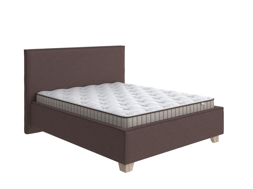 Кровать Hygge Simple 140x190 Искусственная шерсть Лама Шоколад - Мягкая кровать с ножками из массива березы и объемным изголовьем