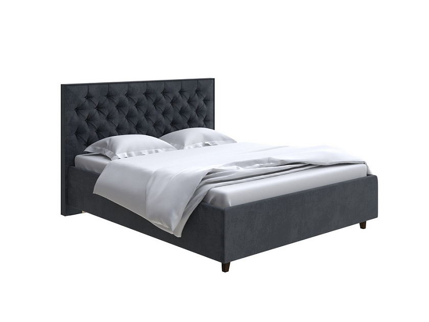 Кровать Teona Grand 80x190 Ткань: Велюр Casa Графитовый - Кровать с увеличенным изголовьем, украшенным благородной каретной пиковкой.