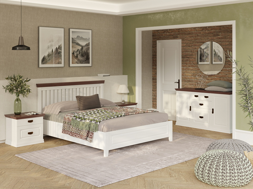 Кровать Olivia 200x220 Массив (сосна) Белая эмаль + Орех - Кровать из массива с контрастной декоративной планкой.